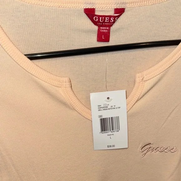 GUESS - NWT Peach Long-Sleeve Ribbed Top Size Large - Picture 4 of 14